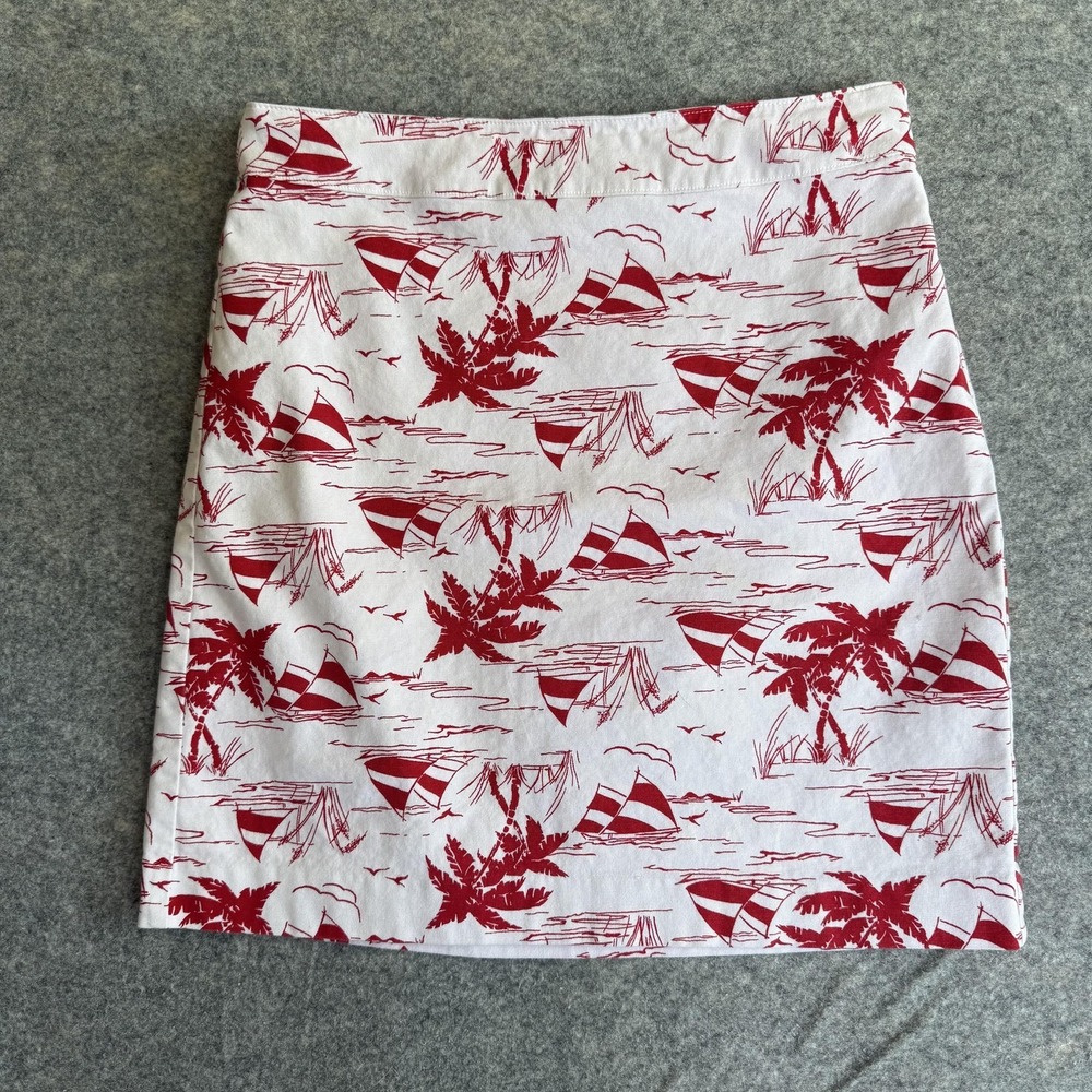 Talbots Skirt Womens 2 White Red Palm Sailboat Lined Tropical Vacation Boat Sail